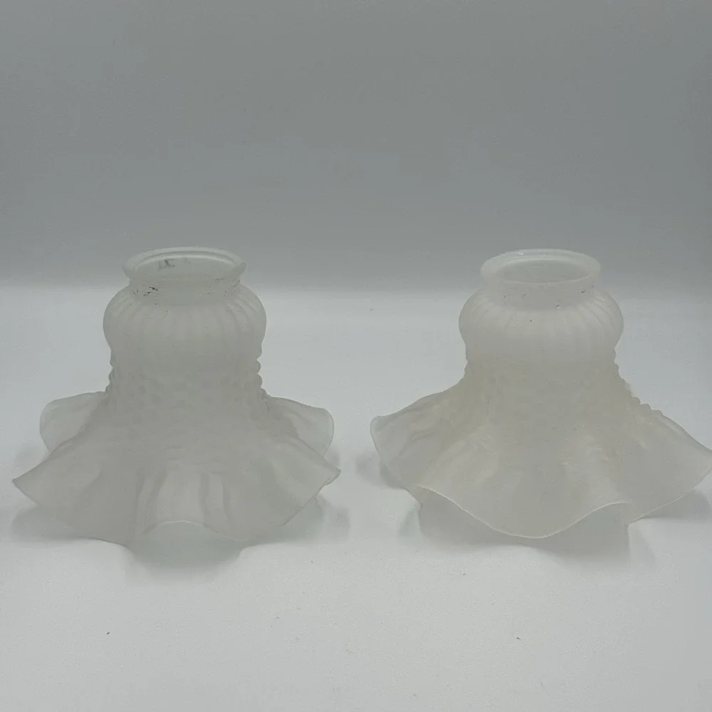Set of 2 Vintage Ruffled Glass Replacement Globe Lamp Shades 2 inch Fitter